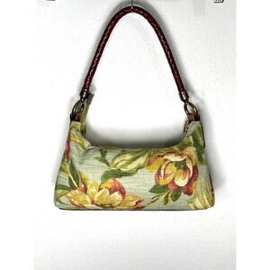 Vintage Fossil Floral Tapestry Shoulder Bag with Braided Leather Strap